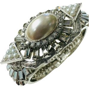 Elizabeth Cole Statement Bracelet – Vintage Glamour & Elegance Silver and Pearl